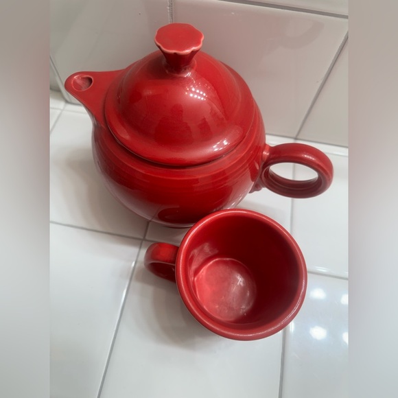 fiestaware red teapot cup mug lid vintage home decor - Picture 3 of 8